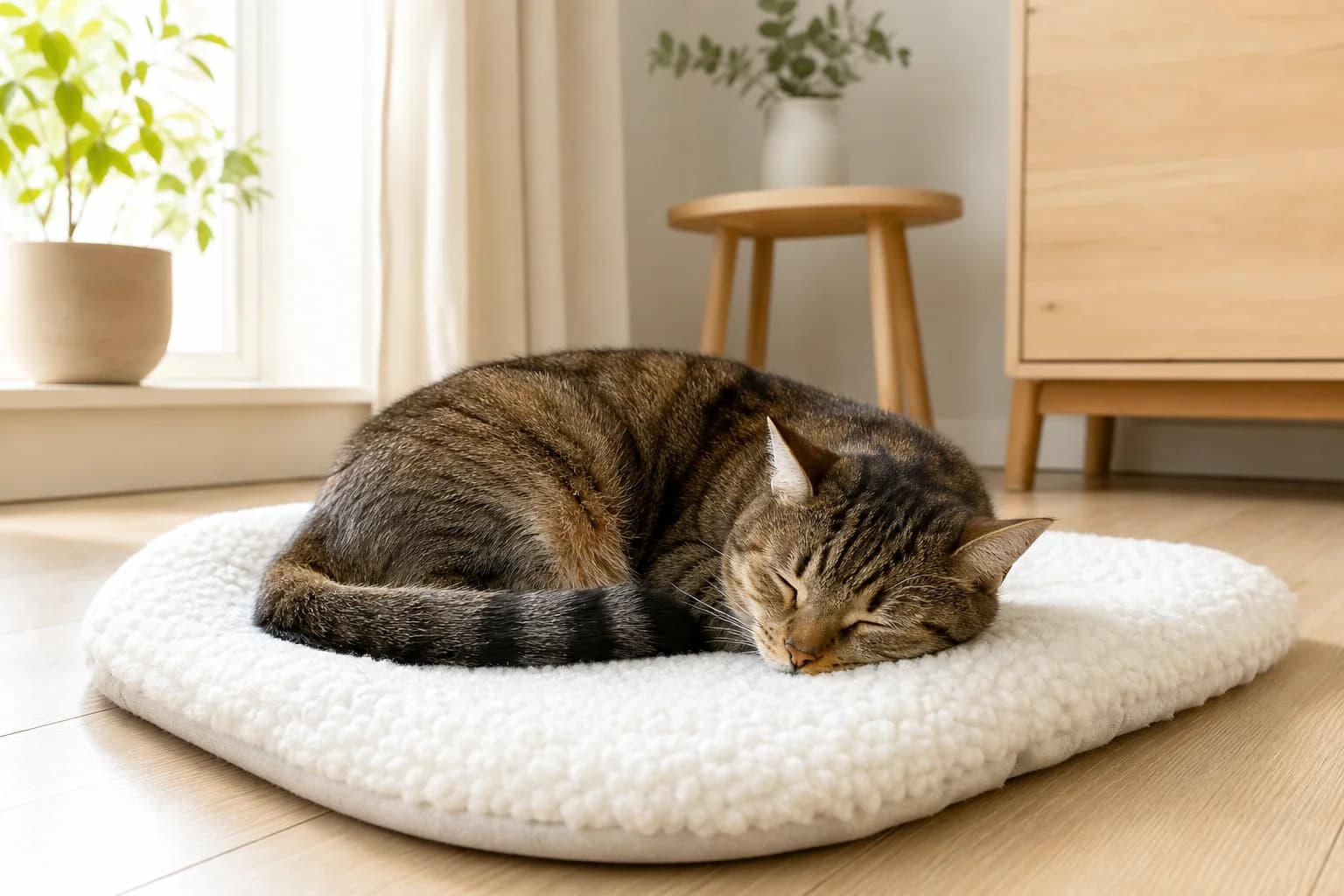 Cat resting on a Reversible Self-Warming Pet Mat